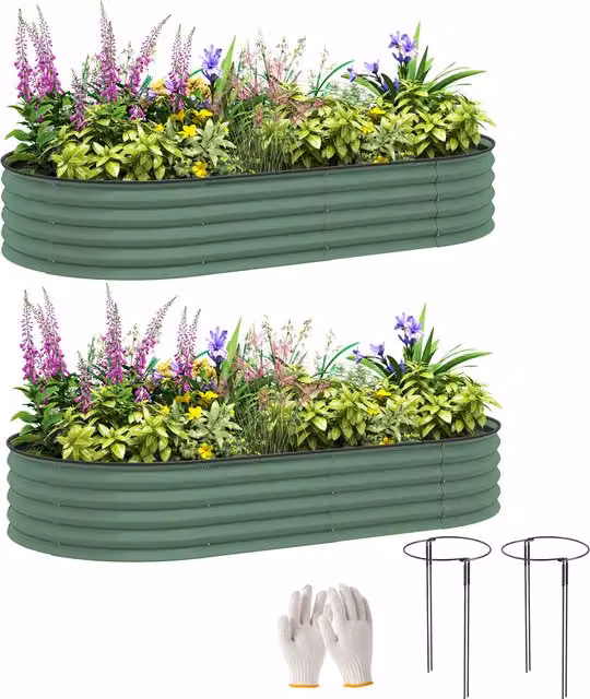 Outsunny Set of Two Green Galvanised Steel Raised Bed Planters, W/D/H: 181 x 93 x 30 cm – 1