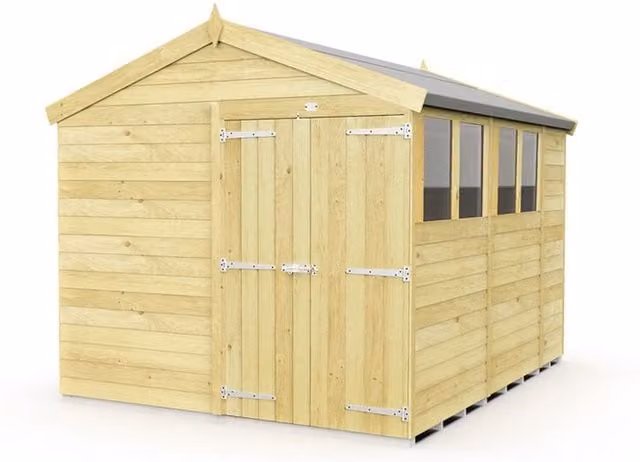 Buttercup Farm Apex Wooden Garden Shed with Double Doors and Windows in Brown, W231 x D302 x H217 cm – 1