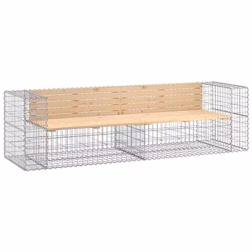 vidaXL Gabion Design Garden Bench in Rustic Brown Solid Pine Wood, W: 244 cm, D: 71 cm, H: 65.5 cm