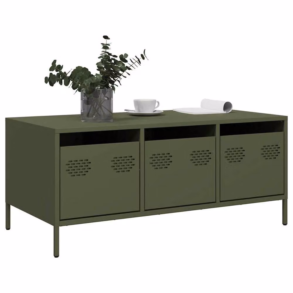 Berkfield Home Industrial Coffee Table in Matt Olive Green, W/D/H: 101.5 x 50 x 43.5 cm – 3