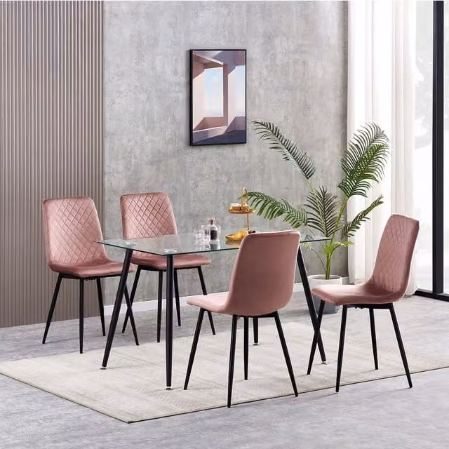 MCC Direct Lexi Set of 4 Pink Velvet Fabric Upholstered Dining Chairs – 1