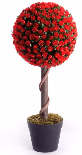 Best Artificial Red Rose Ball Topiary Tree, Height: 60 cm