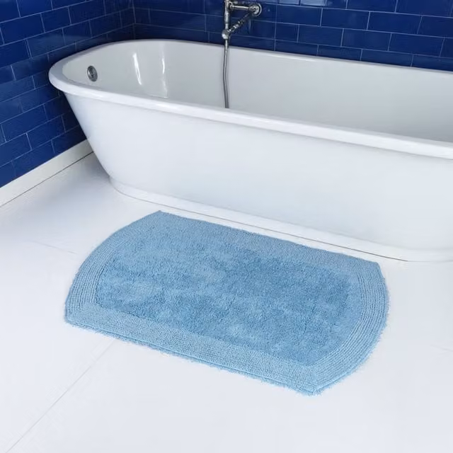 Showerdrape Ultra 100% Cotton Reversible Bath Mat, W/D: 80 x 50 cm, Grey and Blue – 1