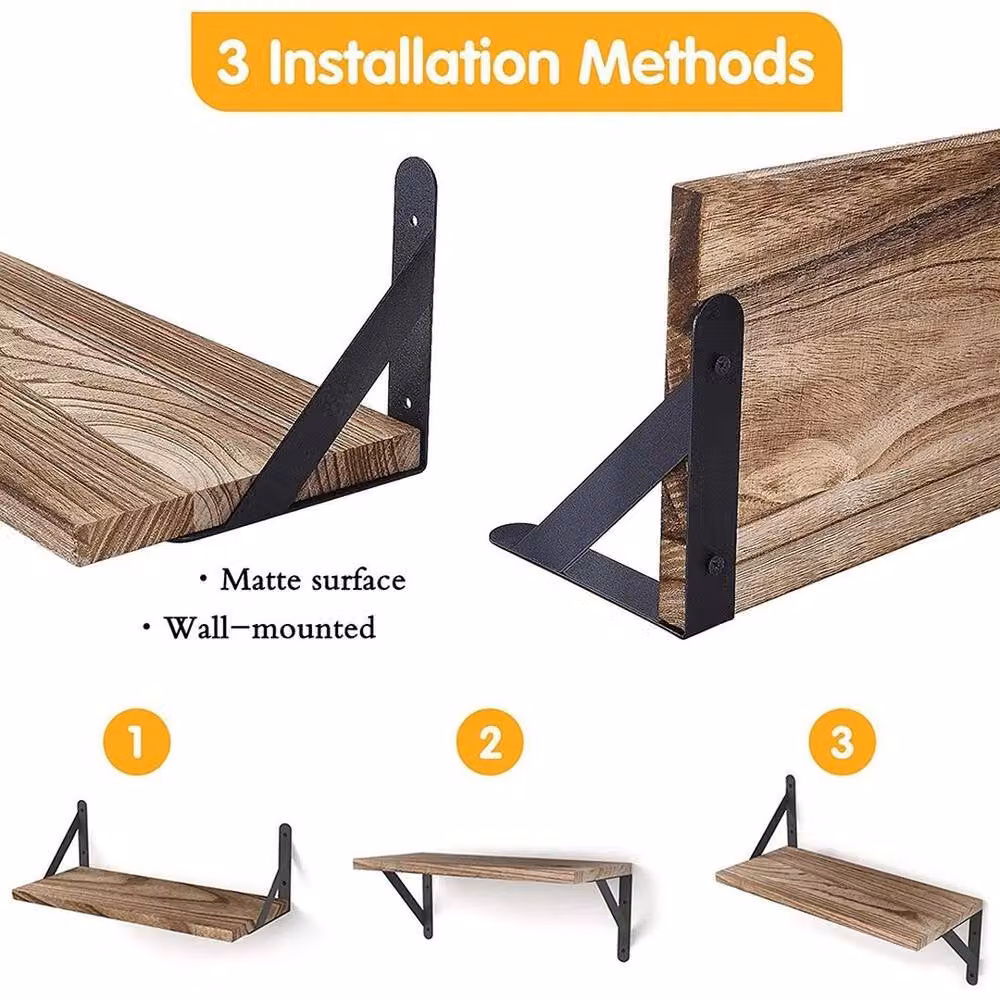KORVIXA Set of 4 Wooden Wall-Mounted Floating Shelves in Sand Brown, Width: 100 cm – 2