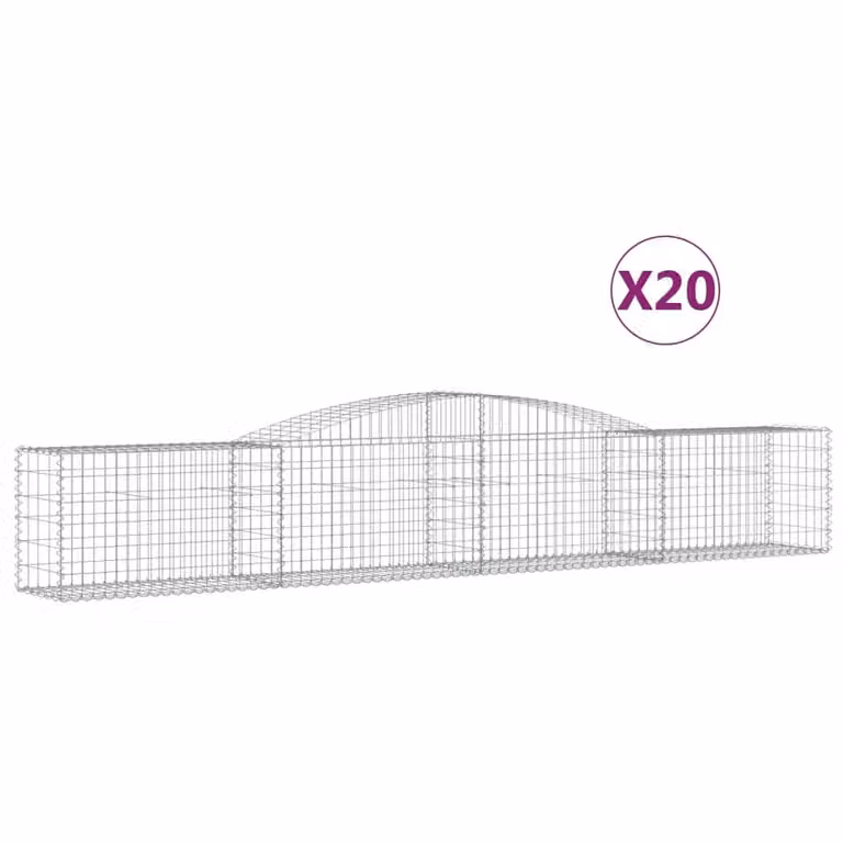 Berkfield Home Arched Gabion Baskets, 20 Pieces, Silver Galvanised Steel, W: 400 cm, D: 50 cm, H: 60-80 cm