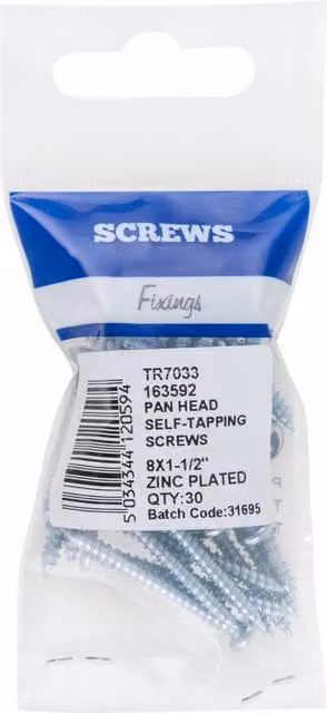 Hiatt Slotted Pan Head Self Tapping Steel Screw, Silver Galvanised, 15 mm