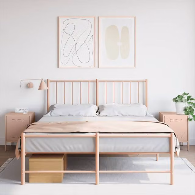 Berkfield Home Set of 2 Pink Metal Bedside Cabinets, W/D/H: 36 x 39 x 50.5 cm
