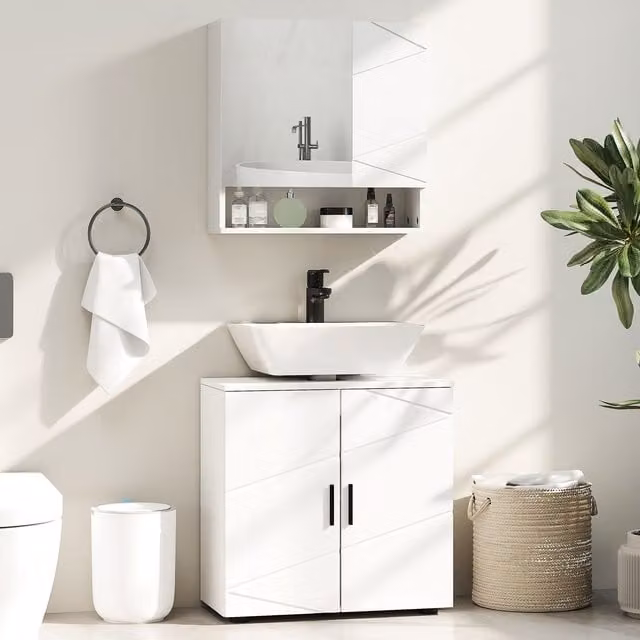 Kleankin White Under Sink Bathroom Cabinet with Hinged Doors and Internal Shelves W/D/H: 60 x 30 x 60 cm