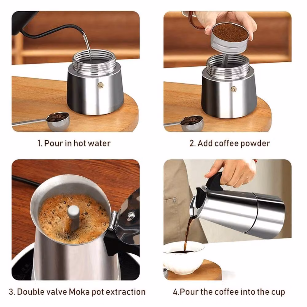 FLAVORA Stainless Steel Stove Top Moka Coffee Maker Espresso Percolator Pot in Silver, 300ml – 7