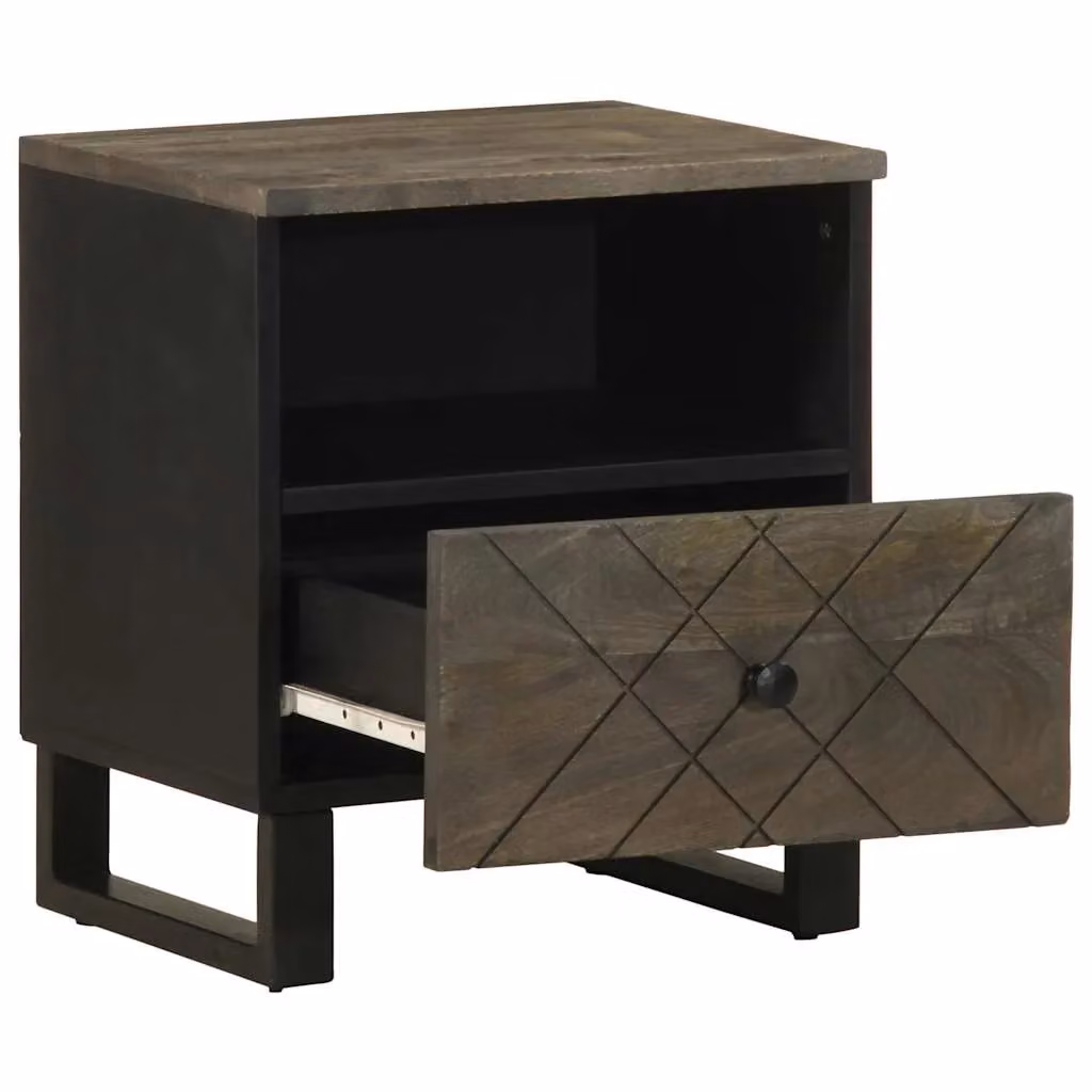 Berkfield Home Black Mango Wood Bedside Cabinet W/D/H: 40 x 33 x 46 cm – 2