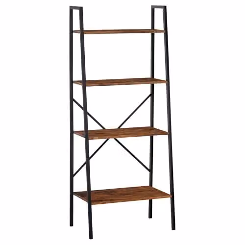 HOMCOM 4-Tier Minimalist Ladder Shelf Unit in Brown and Black, W/D/H: 37.5 x 37.5 x 145 cm – 1