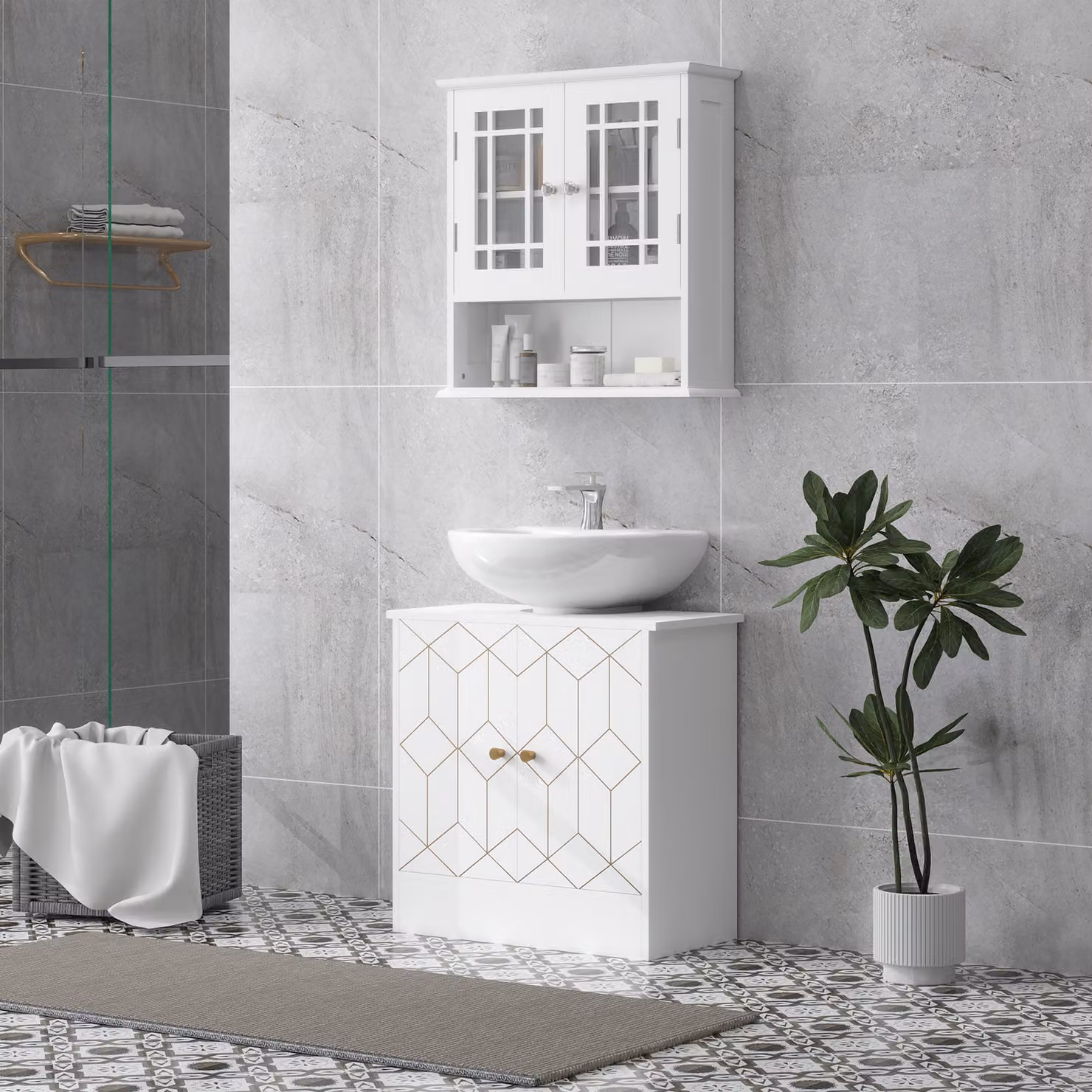 HOMCOM White Under Sink Bathroom Cabinet with Adjustable Shelf and Open Compartment, W/D/H: 60 x 30 x 60 cm – 2