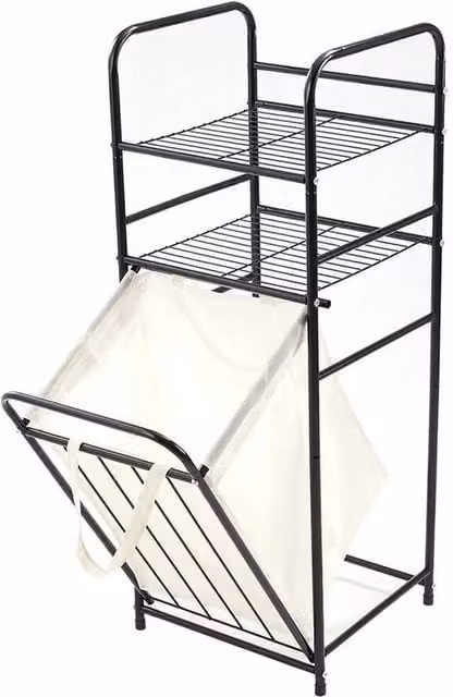 EONLION 3 Tier Black Laundry Basket Storage Shelf and Bathroom Rack
