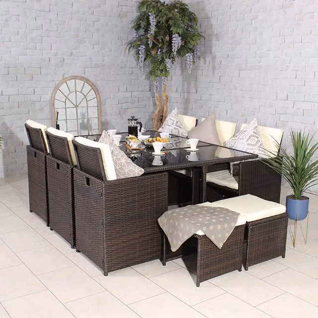 Royalcraft Cannes Cube Dining Set for 8, Brown Rattan and Metal