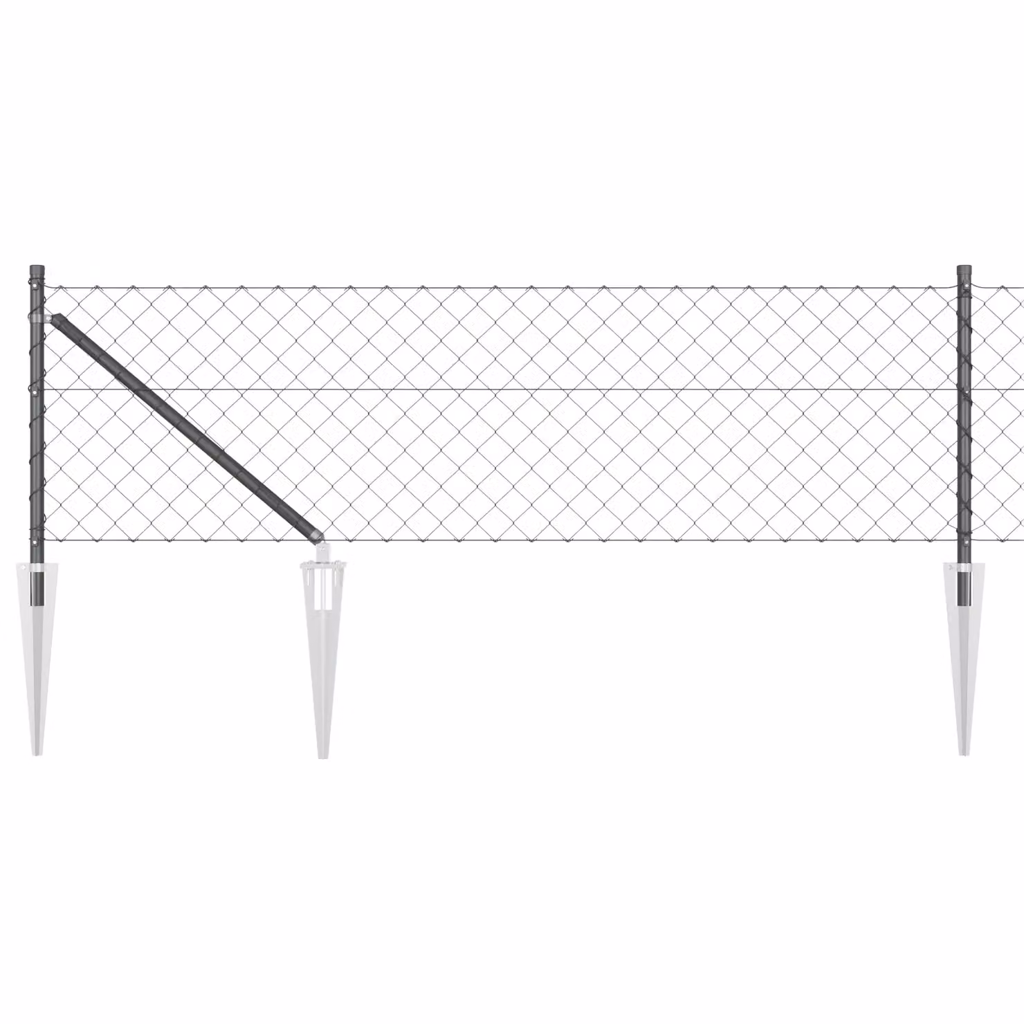 Berkfield Home Grey Galvanised Steel Chain Link Fence with 7 Spike Posts, W: 0.4 m, L: 10 m – 2