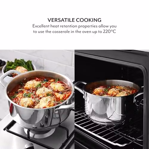 Sur La Table Stainless Steel Casserole with Lid in Silver, 24cm – 4