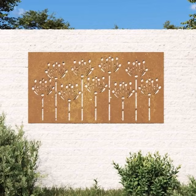 Berkfield Home Garden Brown Corten Steel Floral Wall Decoration, W: 105 cm, H: 55 cm