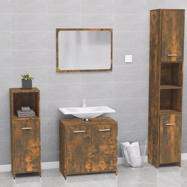 Berkfield Home Smoked Oak Bathroom Mirror Cabinet in Brown
