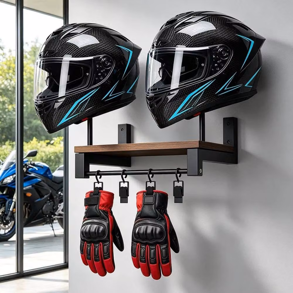 FORGEVIO Wall-Mounted Motorcycle Helmet Holder and Rack in Matt Black – 3