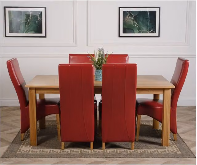Thats Furniture Oslo Oak Dining Table and 6 Lola Red Leather Chairs, W: 180 cm, D: 90 cm