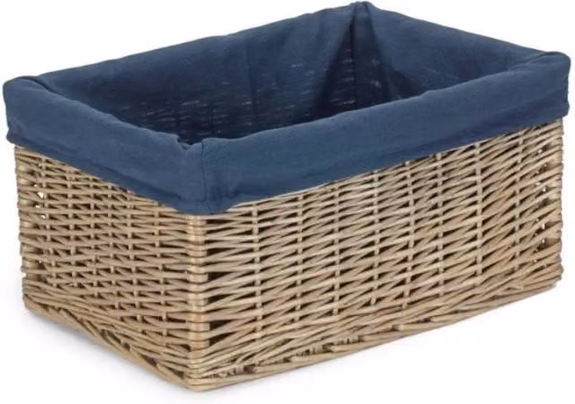 Red Hamper Antique Wash Willow Storage Basket in Blue with Navy Cotton Lined Removable Bag and Handles, W/D/H: 25.0 x 20.0 x 25.0 cm – 1