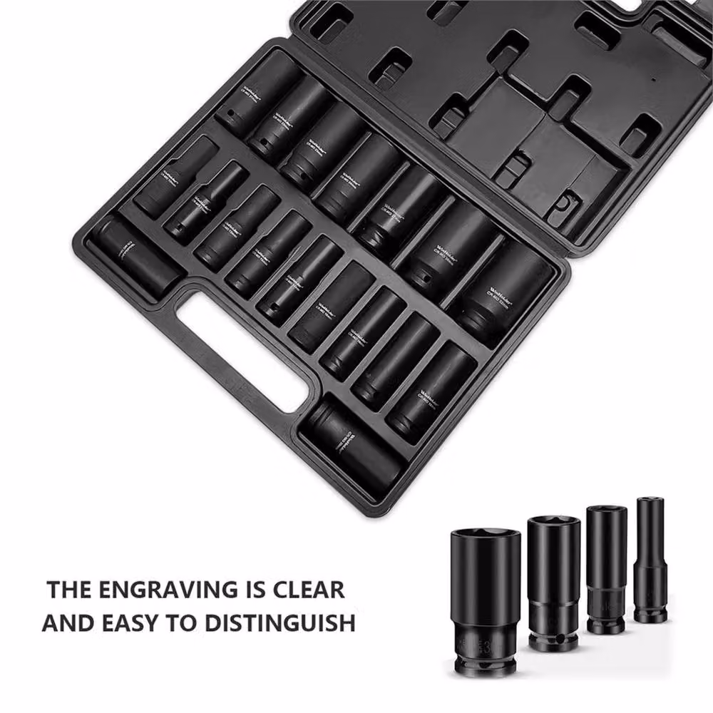 Nordara 18 Piece 1/2 Inch Drive Hex Long Reach Socket Set, 10mm-32mm, Black Chrome Vanadium Steel – 5