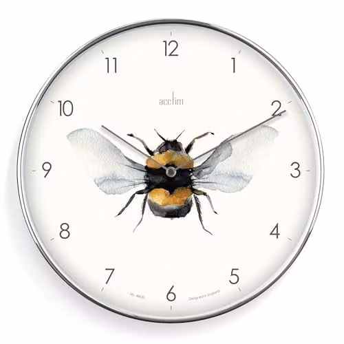 Acctim Society Bee Analog Quartz Wall Clock in White and Silver, Diameter: 30 cm