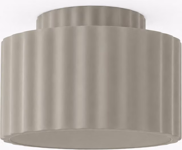 ValueLights Pablo Ribbed Ceramic Flush Ceiling Light in Moss Green