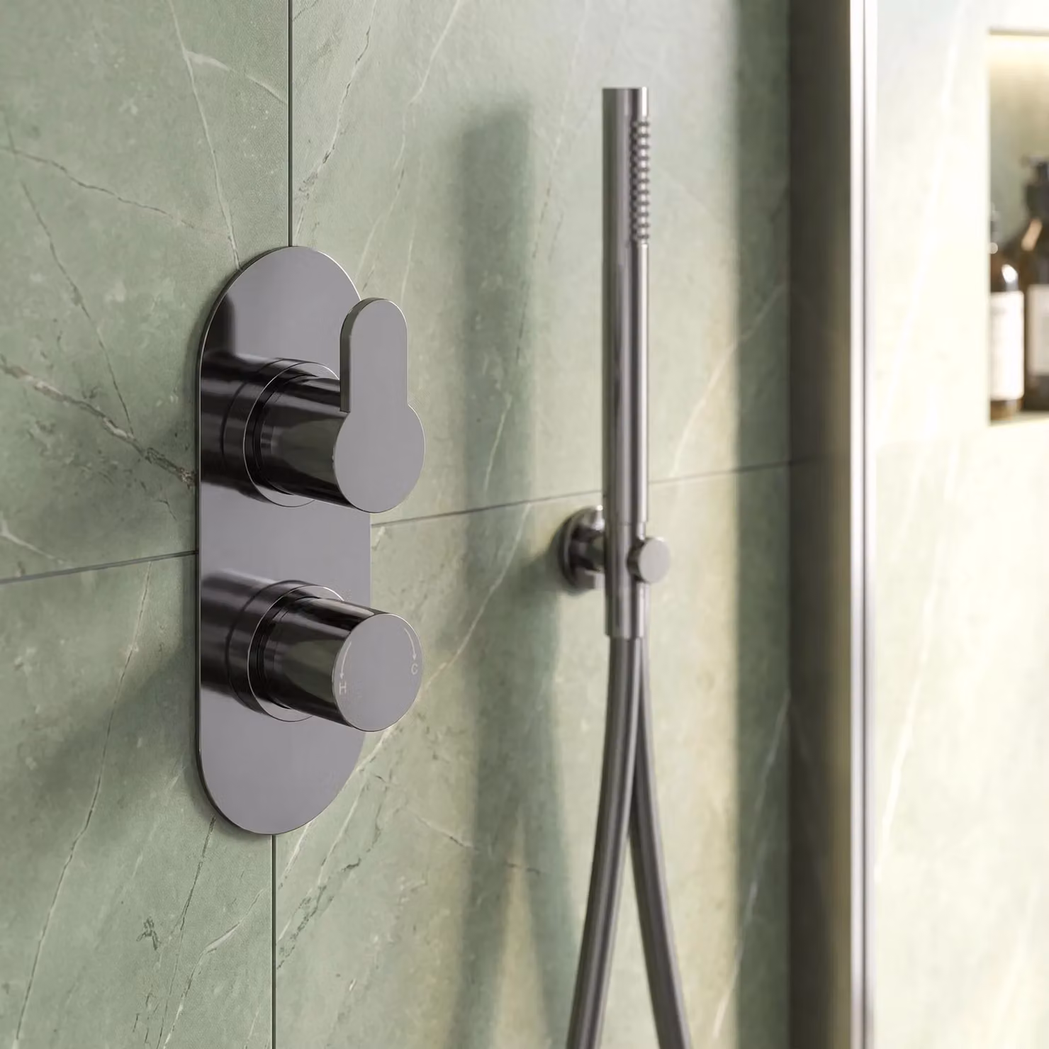 Balterley Pride Round Concealed Twin Thermostatic Shower Valve, Pewter and Silver – 2