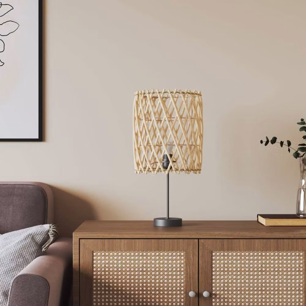 Berkfield Home Round Wicker Lamp Shade in Beige and Sand, W/D/H: 23 x 23 x 28 cm – 2