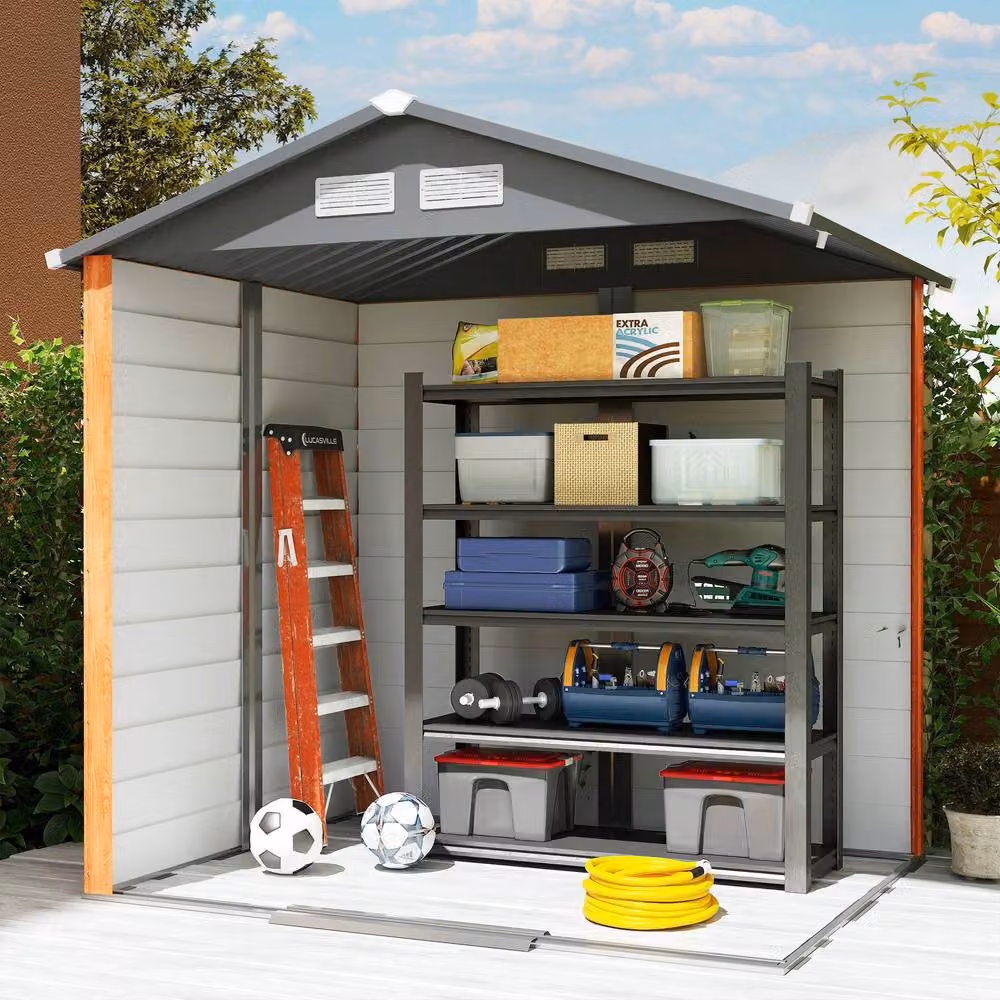 Rolipo Metal Garden Shed with Sliding Door and Vents, Brown, H 200 cm x W 152.4 cm x D 152.4 cm – 8