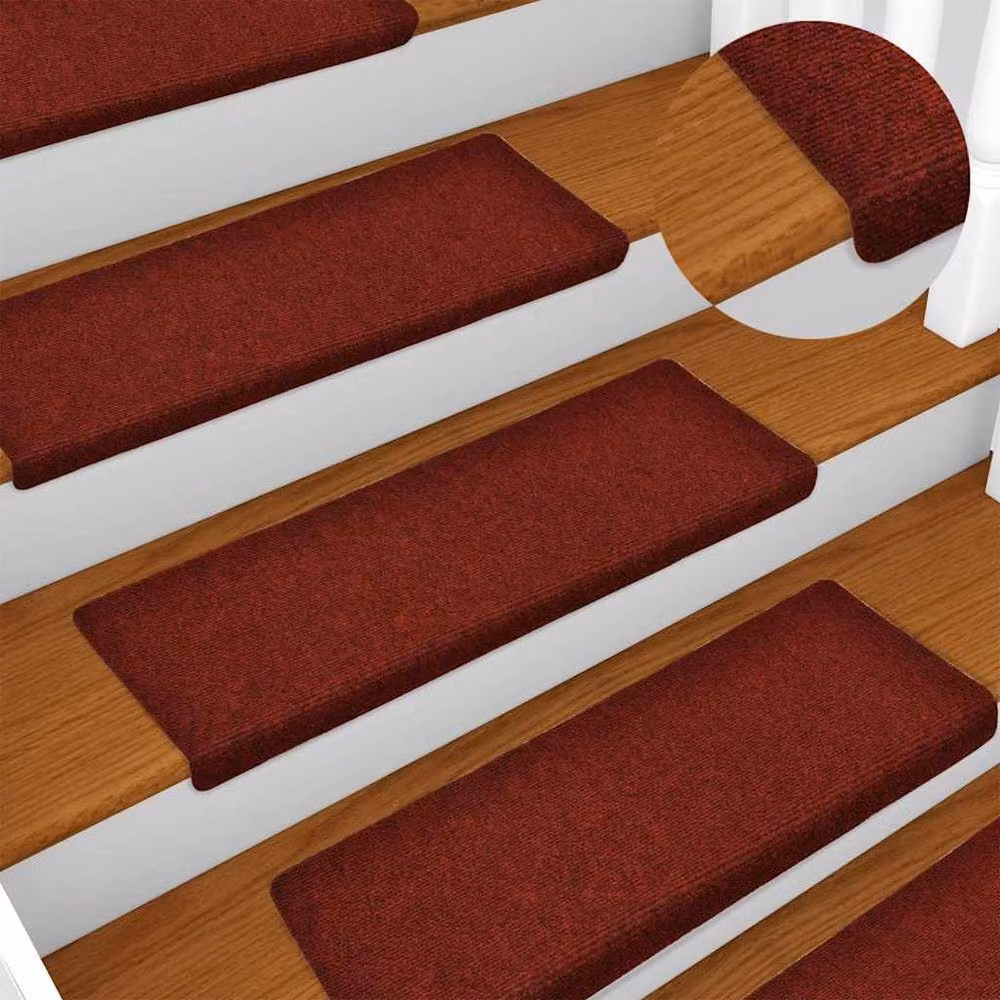 Berkfield Home Red Needle Punch Stair Mats, 15 Piece Set, W/D/H: 65 x 21 x 4 cm – 3