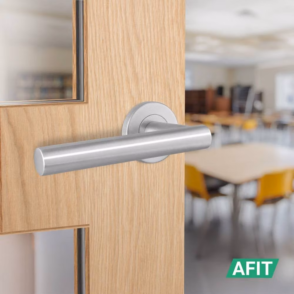 AFIT Satin T-Bar Lever on Rose Door Handles and Latch Kit in Silver Stainless Steel, W/D/H: 150 x 150 x 15 mm – 4