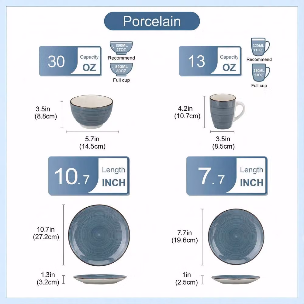 Alivio 16-Piece Porcelain Dinner Set in Blue and Grey, Microwave and Dishwasher Safe Dinnerware for 4 – 3