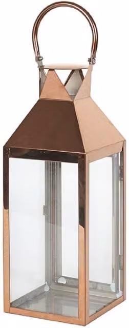 KDMK Large Copper Lantern with Chunky Handle and Glass Windows in Metallic Copper