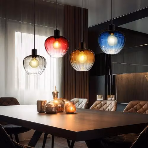Nowa Retro Glass Pendant Light with Black Metal Frame, 4x E27 Sockets, Multicolour, L 108 x W 24 x H 120 cm – 2