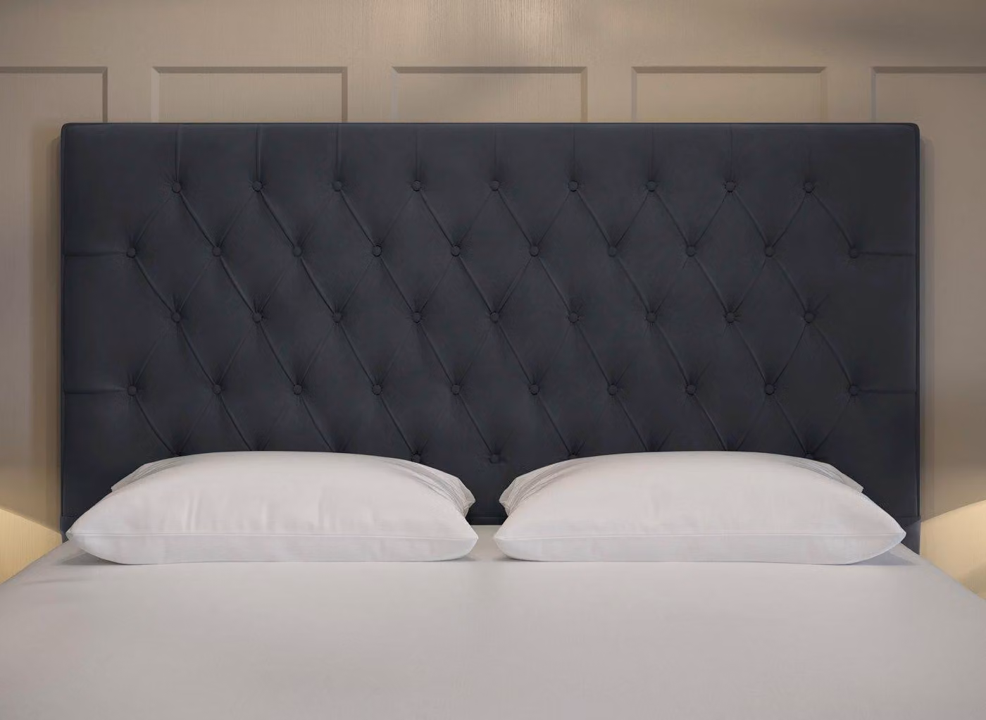 Dream Team Felixstowe Grey Upholstered Chesterfield Headboard with Geometric Design