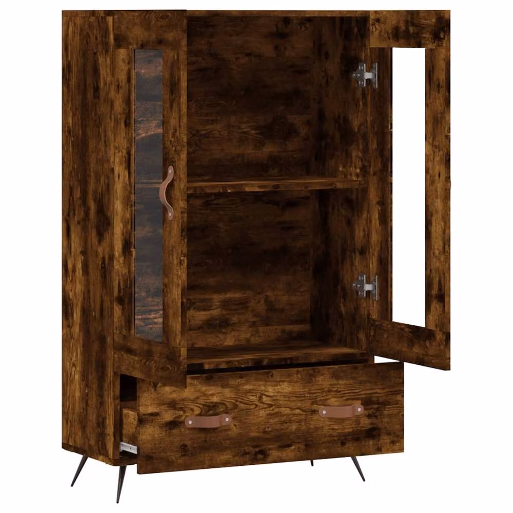 Berkfield Home Modern Highboard in Smoked Oak Brown with Glass Doors, W/D/H: 69.5 x 31 x 115 cm – 4