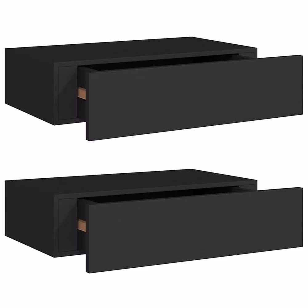 Berkfield Home Wall-mounted Drawer Shelves, 2 Piece Set in Black MDF, W: 40 cm, D: 23.5 cm, H: 10 cm – 2