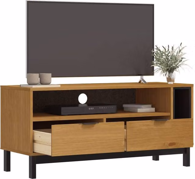 Berkfield Home FLAM TV Cabinet in Brown Solid Pine Wood, W/D/H: 110 x 40 x 50 cm – 1