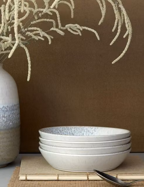 Denby Kiln Pasta Bowls Set of 4, Multicolour and White Stoneware