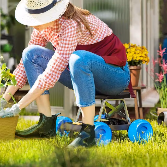 OUTSUNNY Blue Garden Cart with Wheels and Tool Tray for Weeding and Planting