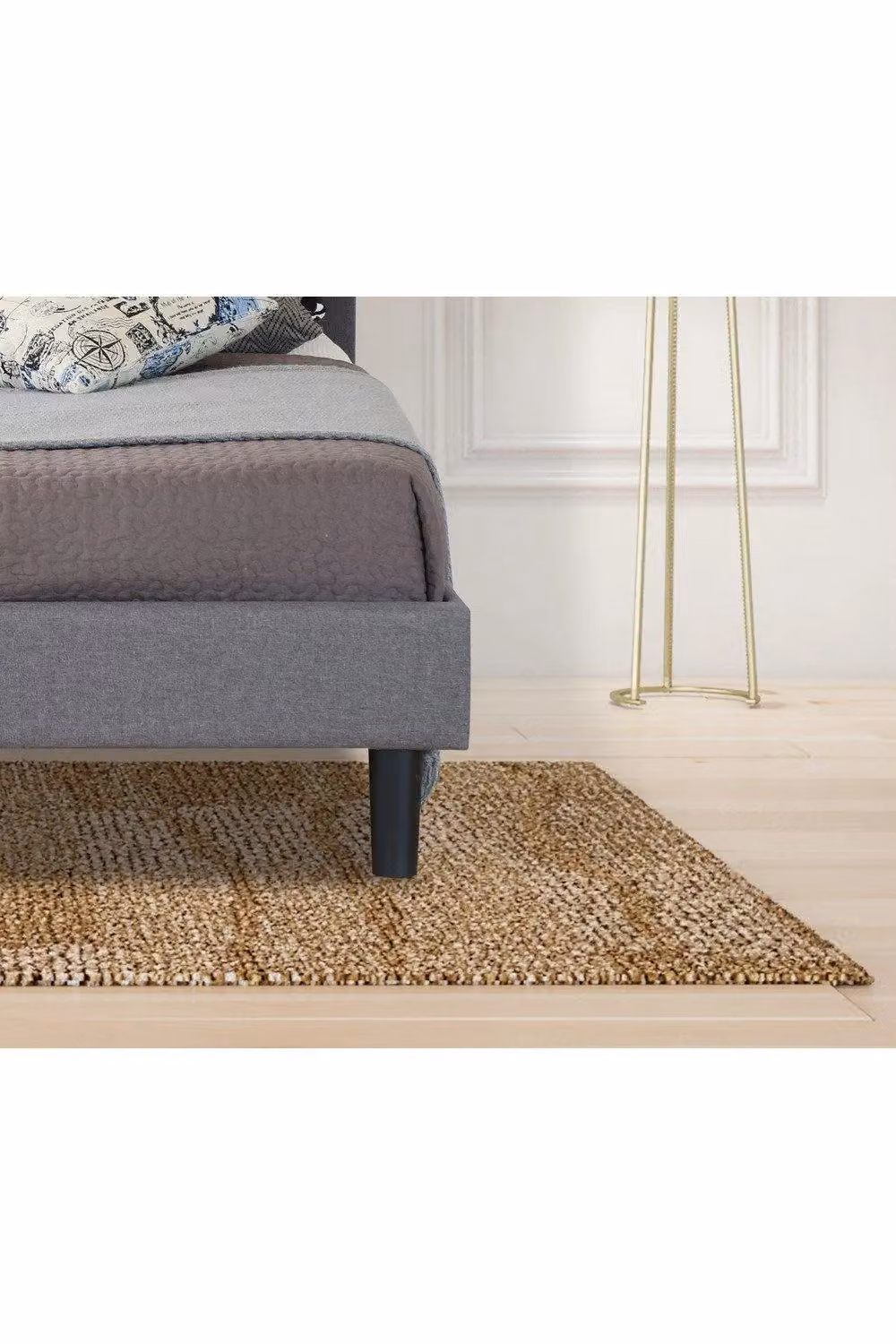 Modernique Upholstered Fabric Bed with High Headboard and Slatted Wooden Sprung Base in Grey, W/D/H: 107 x 200 x 104 cm – 2