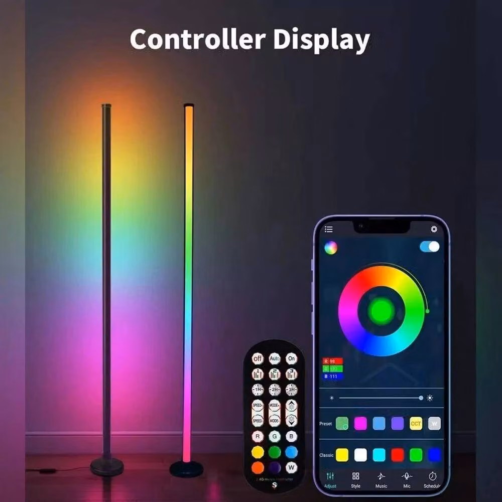 PAWNORA RGB LED Corner Floor Lamp in Black with Multicolour Effect – 2