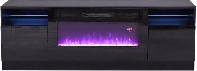FORGEVIO Modern High Gloss Black TV Stand Cabinet with Electric Fireplace