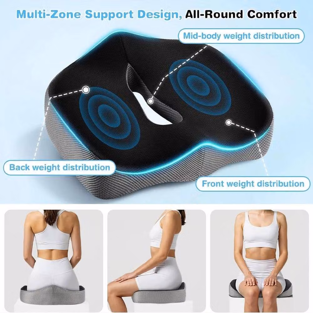 EONLION Black Contoured Memory Foam Coccyx Seat Cushion, W/D: 120 x 90 cm – 2