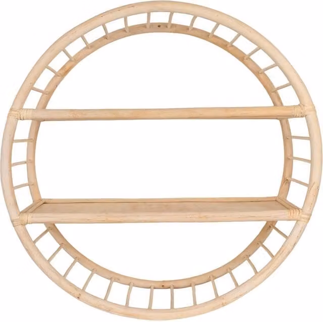 Madison & Mayfair Circular Natural Rattan Ladder Shelf Unit in Beige, W/D/H: 71.0 x 27.0 x 71.0 cm