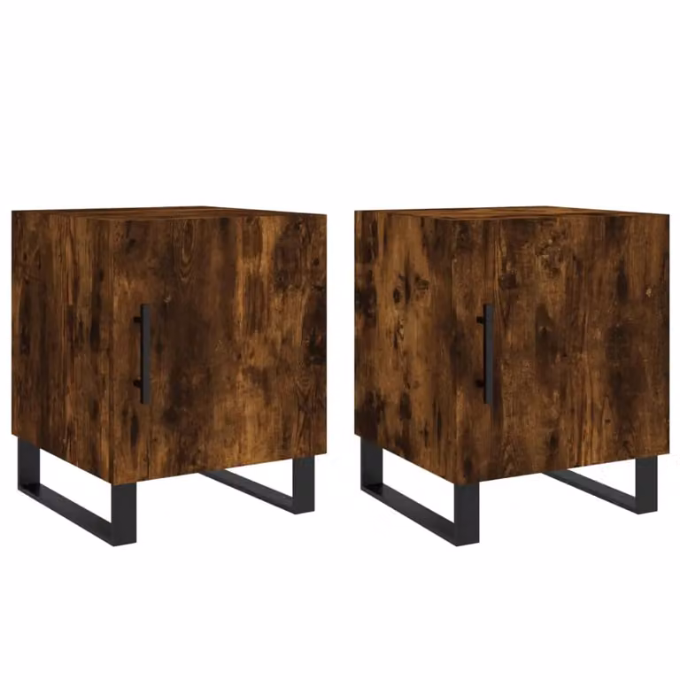 Berkfield Home Set of 2 Smoked Oak Bedside Cabinets in Brown, W/D/H: 40 x 40 x 50 cm