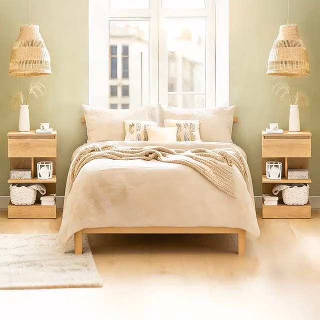 SoBuy Set of 2 Modern Nightstands with 1 Drawer and 2 Shelves in Light Oak, H: 65 cm