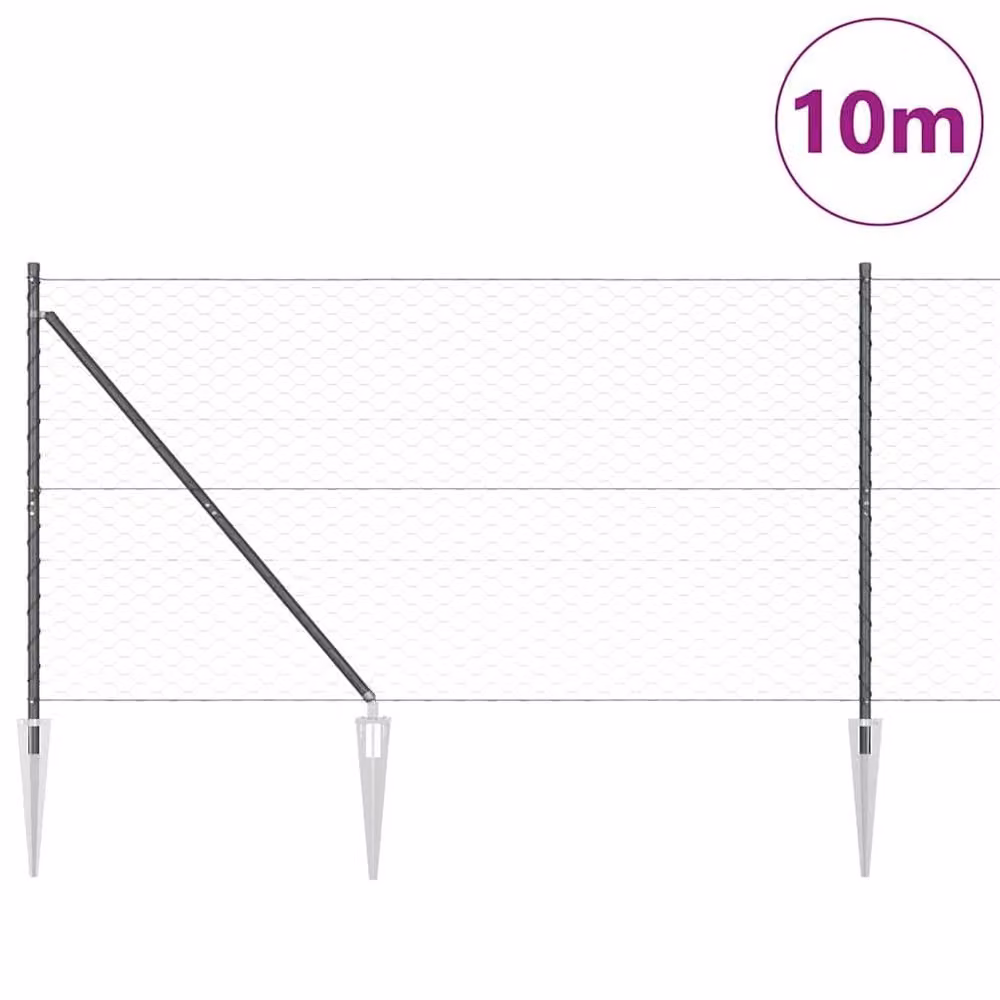 Berkfield Home Grey Steel Hexagon In-Ground Fence, H: 120 cm x W: 10 m – 3